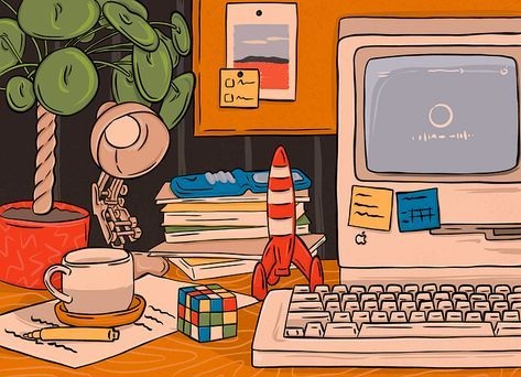 computer and books scattered around